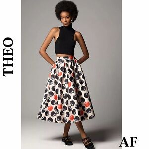 Theo Clio Black and Red Patterned A-Line Skirt Size Medium NWT